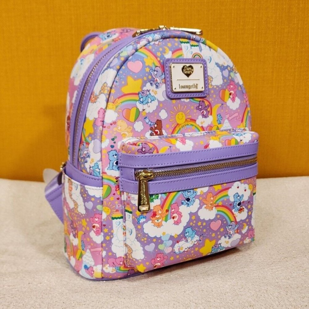 Loungefly Care Bears Purple Sunshine Rainbow AOP Mini Backpack NEW - Picture 4 of 13